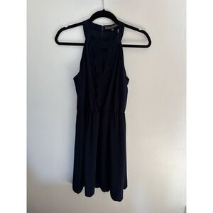 Brixon Ivy Navy Blue Scalloped Halter Neck Mini Dress XS Sleeveless Cockail